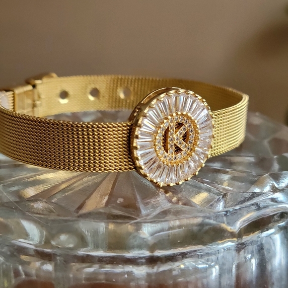 Stunning Gold Initial "K" Mesh Bracelet - CZ Crystals - Picture 2 of 7